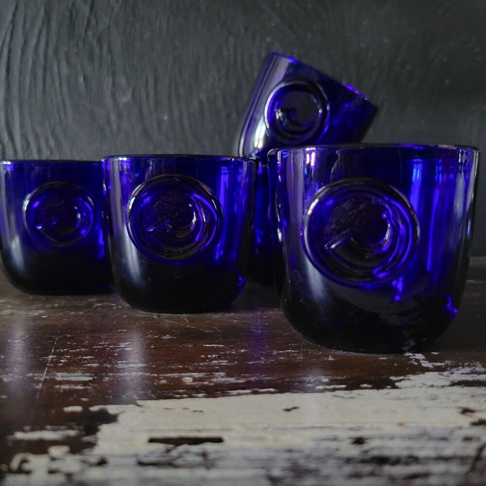 Set of 5 Cobalt Blue Viking Shot Glasses by Ole Winther for Holmegaard Glasswork